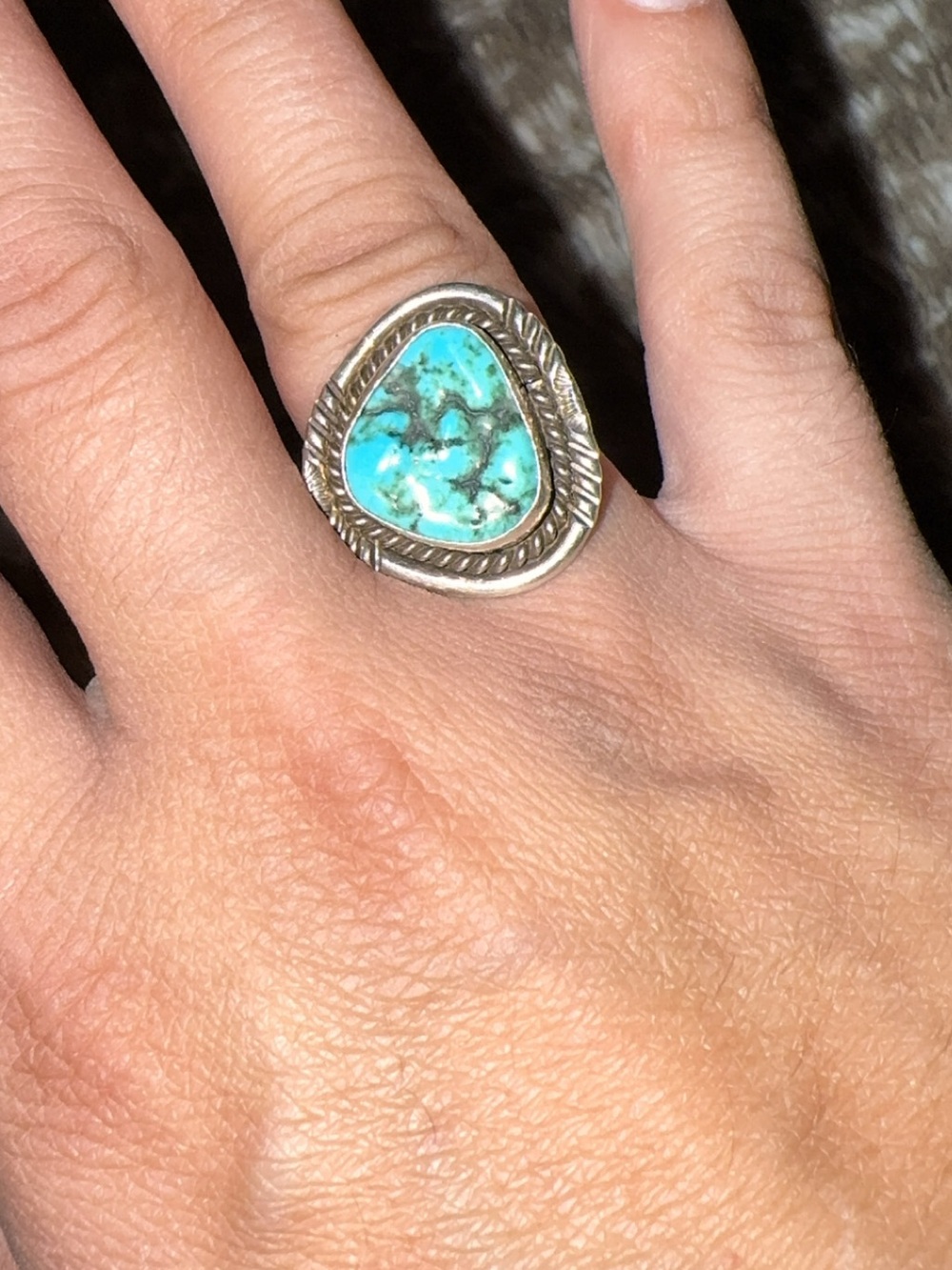 Native Large Raw Kingman Turquoise Sterling Silver Ring